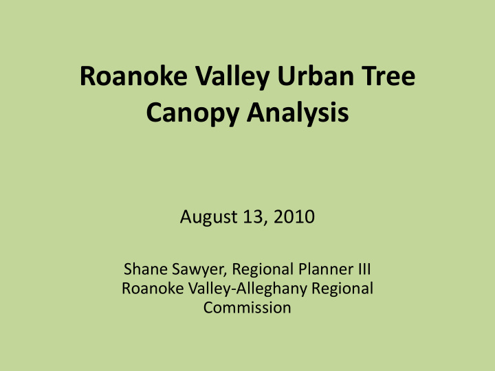 roanoke valley urban tree canopy analysis