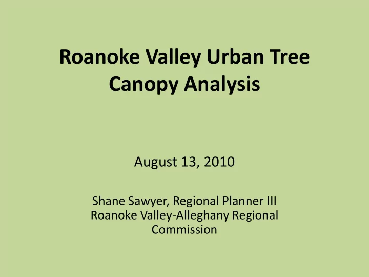 roanoke valley urban tree canopy analysis