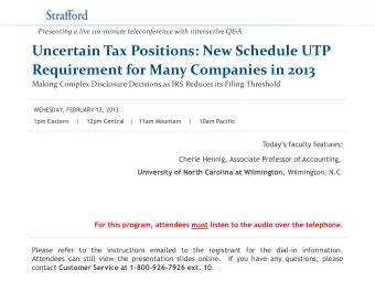 Uncertain Tax Positions: New Schedule UTP  Requirement for Many Companies in 2013  Making Complex