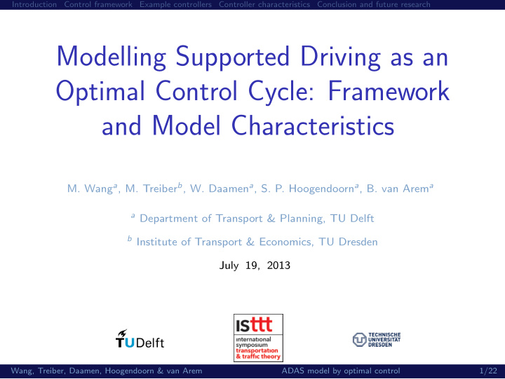 modelling supported driving as an optimal control cycle