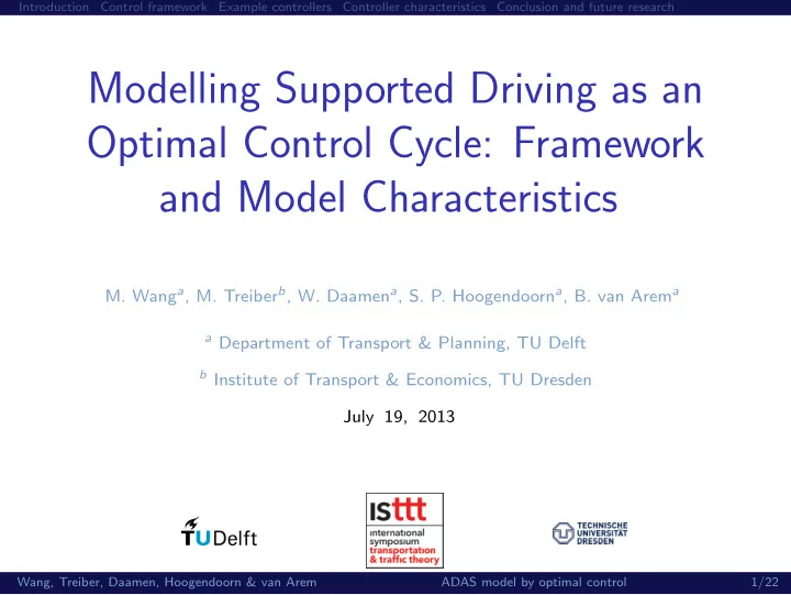 modelling supported driving as an optimal control cycle