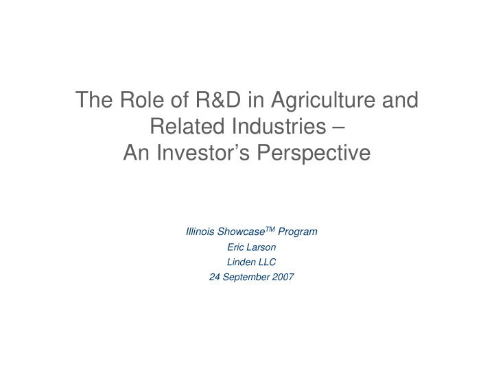 the role of r d in agriculture and related industries an