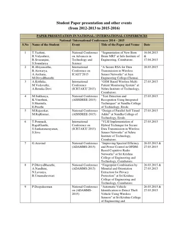 Student Paper presentation and other events  (from 2012-2013 to 2015-2016)  PAPER PRESENTATION IN