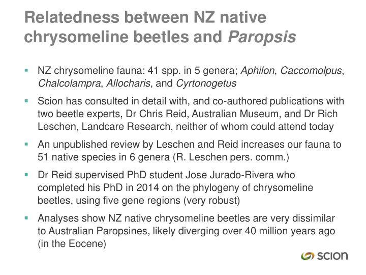 relatedness between nz native chrysomeline beetles and
