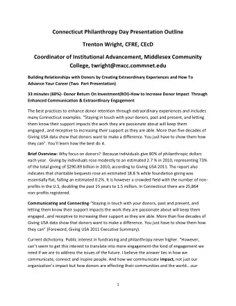 Connecticut Philanthropy Day Presentation Outline  Trenton Wright, CFRE, CEcD  Coordinator of