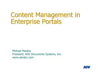 Content Management in  Content Management in  Enterprise Portals  Enterprise Portals  Michael