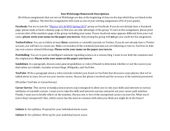 Non-WebAssign Homework Descriptions  All of these assignments that are not on WebAssign are due at