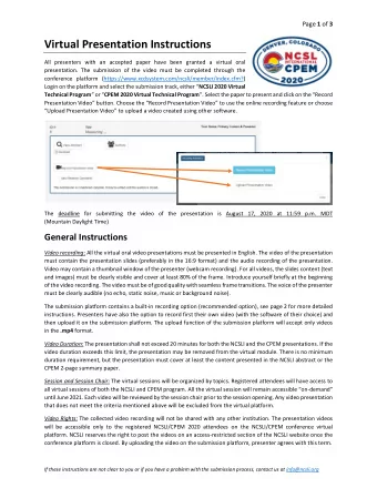 Virtual Presentation Instructions  All presenters with an accepted paper have been granted a