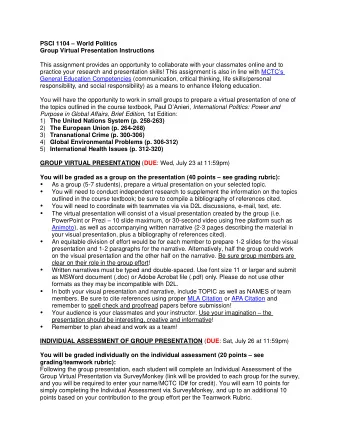 As a group (5-7 students), prepare a virtual presentation on your selected topic.   You