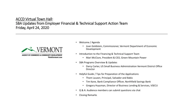 ac accd cd v virtual t town h hall sba a updates f from