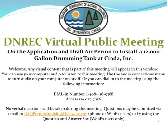 DNREC Virtual Public Meeting  On the Application and Draft Air Permit to Install  a 12,000  Gallon
