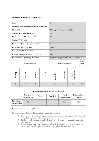 Writing &amp; Presentation Skills