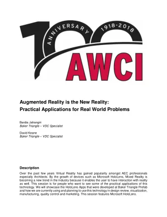 Augmented Reality is the New Reality:  Practical Applications for Real World Problems  Bardia