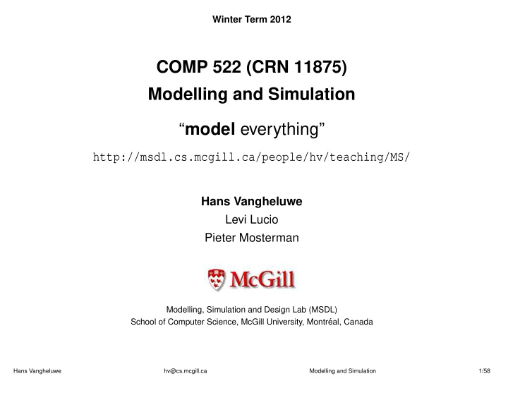 comp 522 crn 11875 modelling and simulation model