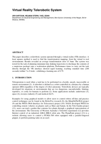 Virtual Reality Telerobotic System  URI KARTOUN, HELMAN STERN, YAEL EDAN  Department of Industrial
