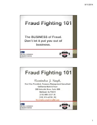 9/11/2014  1  2014 FALL  2014 FALL CONFERENCE  CONFERENCE  &amp; TRAINING  &amp; TRAINING SEMINAR