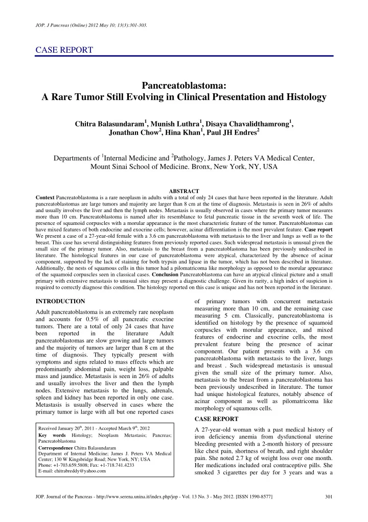 pancreatoblastoma a rare tumor still evolving in clinical