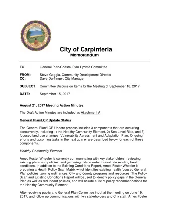 City of Carpinteria  Memorandum TO :  General Plan/Coastal Plan Update Committee  FROM:  Steve