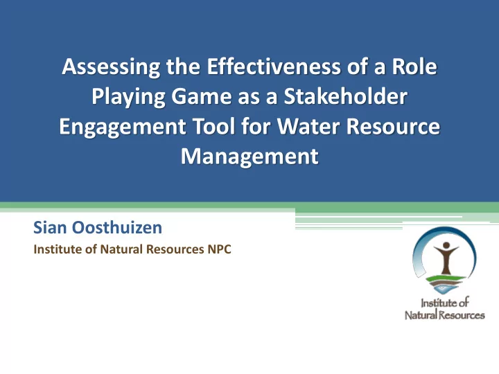 sian oosthuizen institute of natural resources npc
