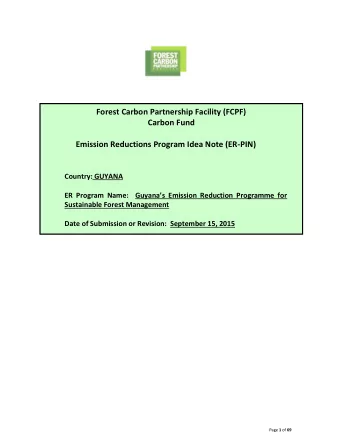 Forest Carbon Partnership Facility (FCPF)  Carbon Fund  Emission Reductions Program Idea Note