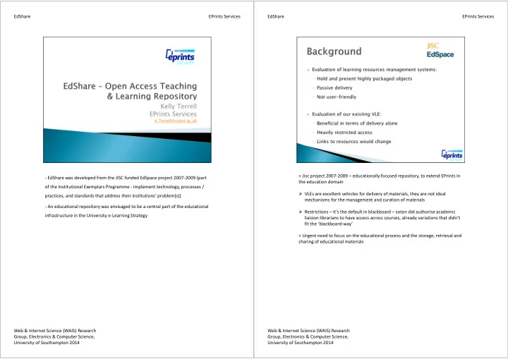 edshare eprints services edshare eprints services jisc