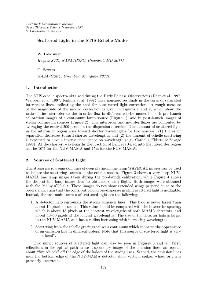 scattered light in the stis echelle modes