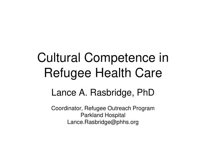 cultural competence in refugee health care