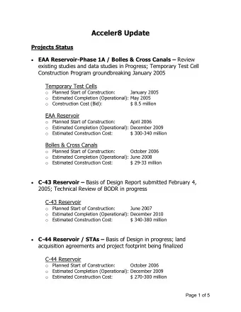 Acceler8 Update  Projects Status  EAA Reservoir-Phase 1A / Bolles &amp; Cross Canals  Review
