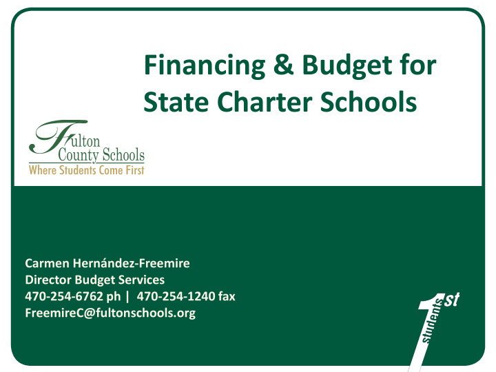 financing budget for state charter schools