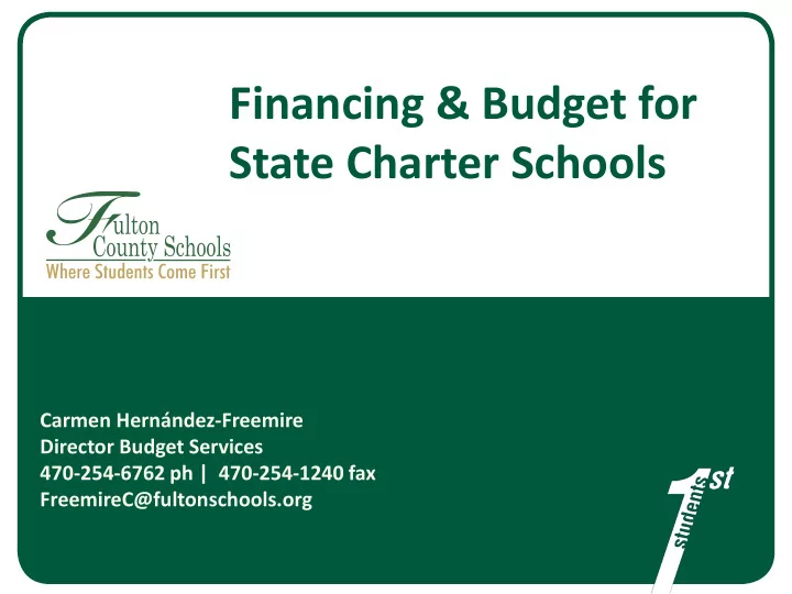 financing budget for state charter schools