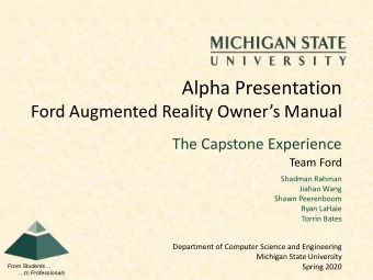 Alpha Presentation  Ford Augmented Reality Owners Manual  The Capstone Experience  Team Ford
