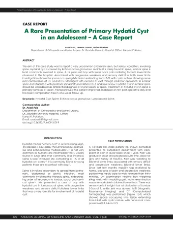 A Rare Presentation of Primary Hydatid Cyst  in an Adolescent  A Case Report  Asad Aziz, Javeria