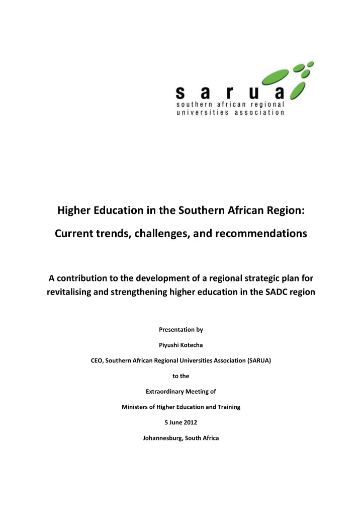 higher education in the southern african region current