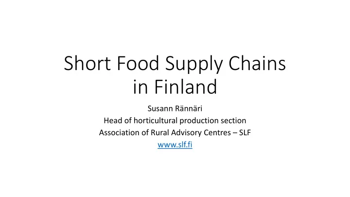 short food supply chains