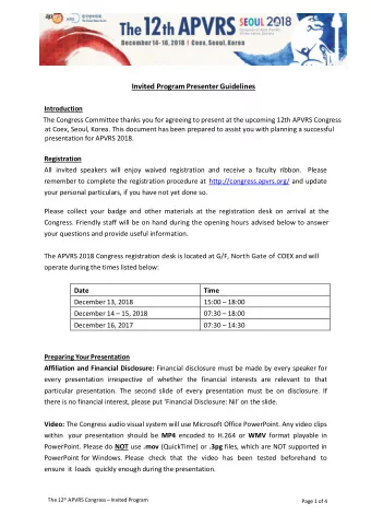 Introduction  The Congress Committee thanks you for agreeing to present at the upcoming 12th APVRS