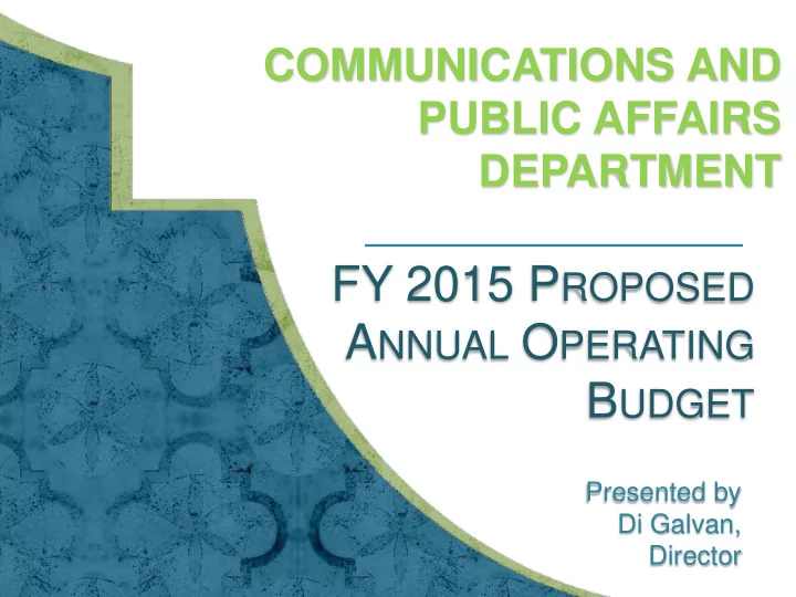fy 2015 p roposed a nnual o perating b udget