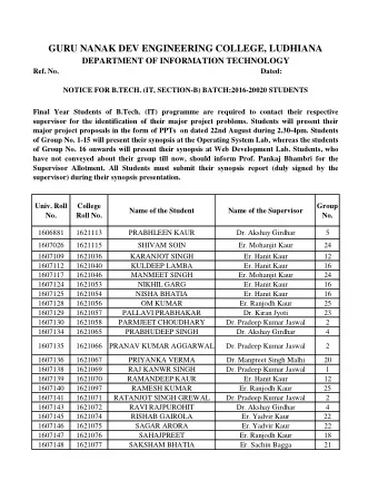 GURU NANAK DEV ENGINEERING COLLEGE, LUDHIANA  DEPARTMENT OF INFORMATION TECHNOLOGY  Ref. No.
