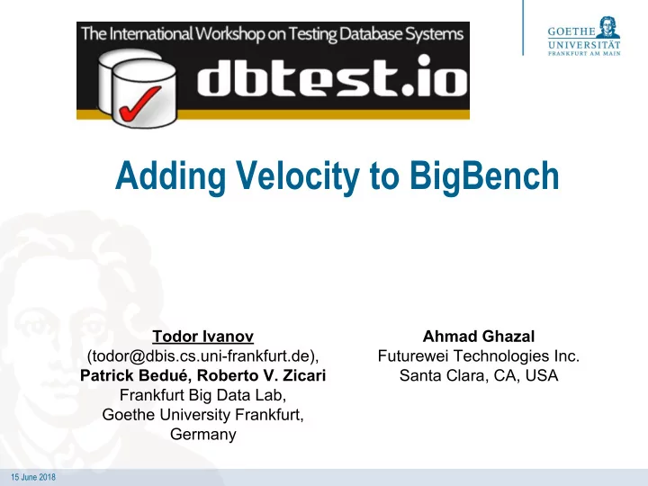 adding velocity to bigbench