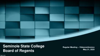 Seminole State College Regular Meeting  Videoconference  May 21, 2020  Board of Regents  Higher