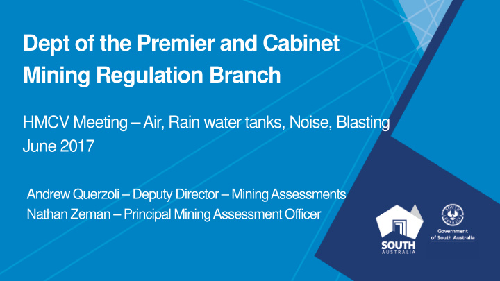 dept of the premier and cabinet mining regulation branch
