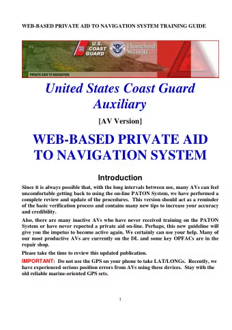 United States Coast Guard  Auxiliary  [AV Version]  WEB-BASED PRIVATE AID  TO NAVIGATION SYSTEM