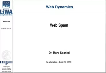 Web Spam  Dr. Marc Spaniol  Dr. Marc Spaniol  Saarbrcken, June 24, 2010  Databases and