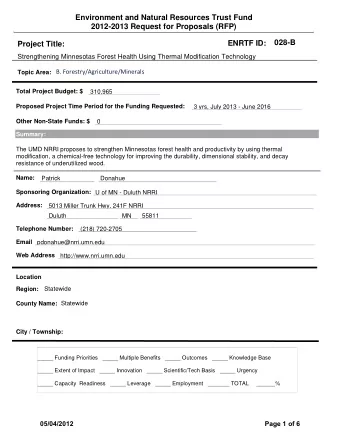Environment and Natural Resources Trust Fund  2012-2013 Request for Proposals (RFP)  028-B  ENRTF