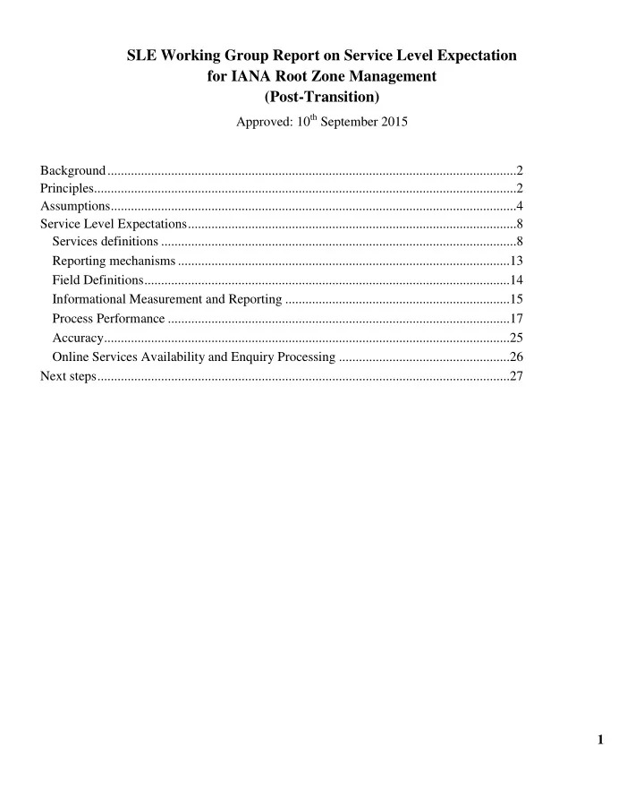 1 background the service level expectation sle working
