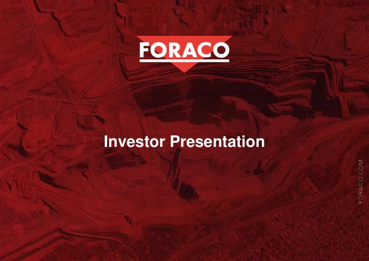 investor presentation table of contents
