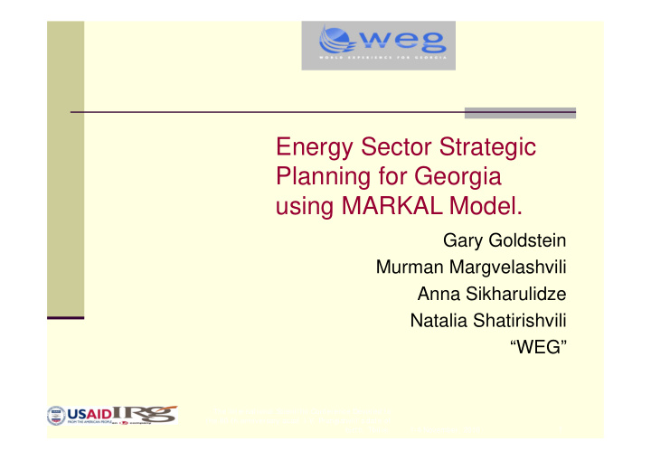 energy sector strategic planning for georgia using markal