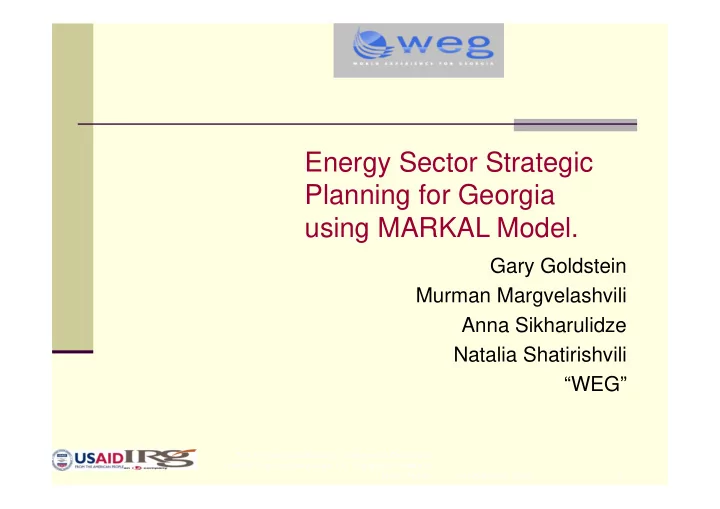 energy sector strategic planning for georgia using markal