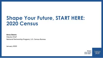Shape Your Future, START HERE:  2020 Census  Anna Owens  Deputy Chief  National Partnership
