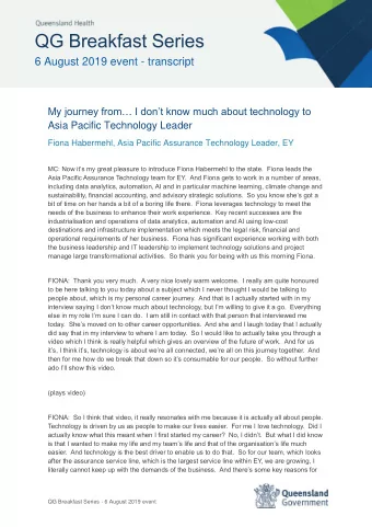 QG Breakfast Series  6 August 2019 event - transcript  QG My j ourney from I dont know much