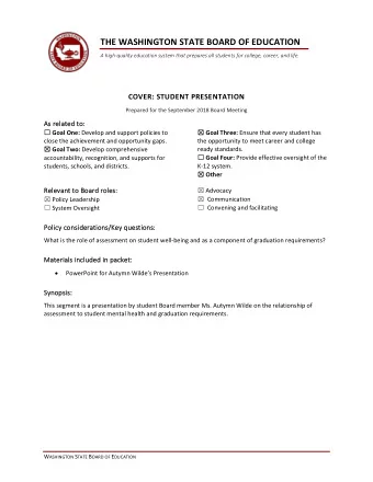 THE WASHINGTON STATE BOARD OF EDUCATION  A high-quality education system that prepares all students